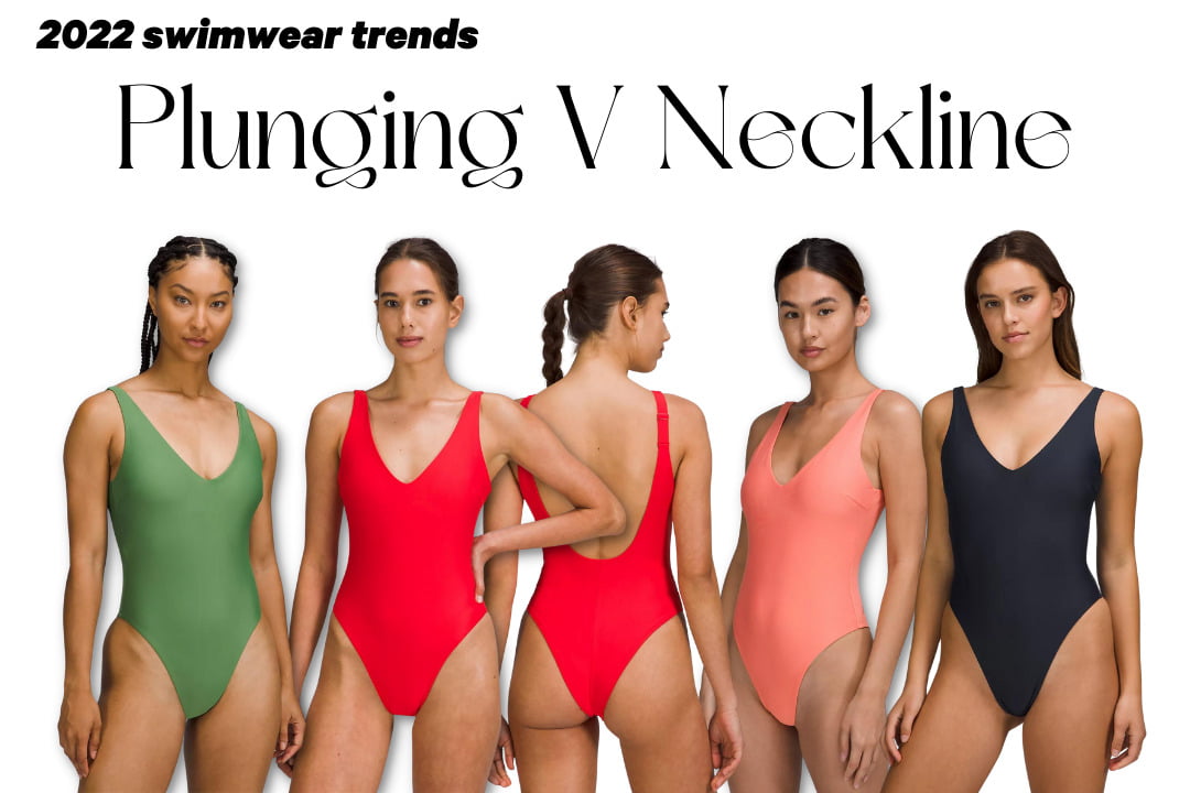 bathing suits from lululemon with deep v necklines