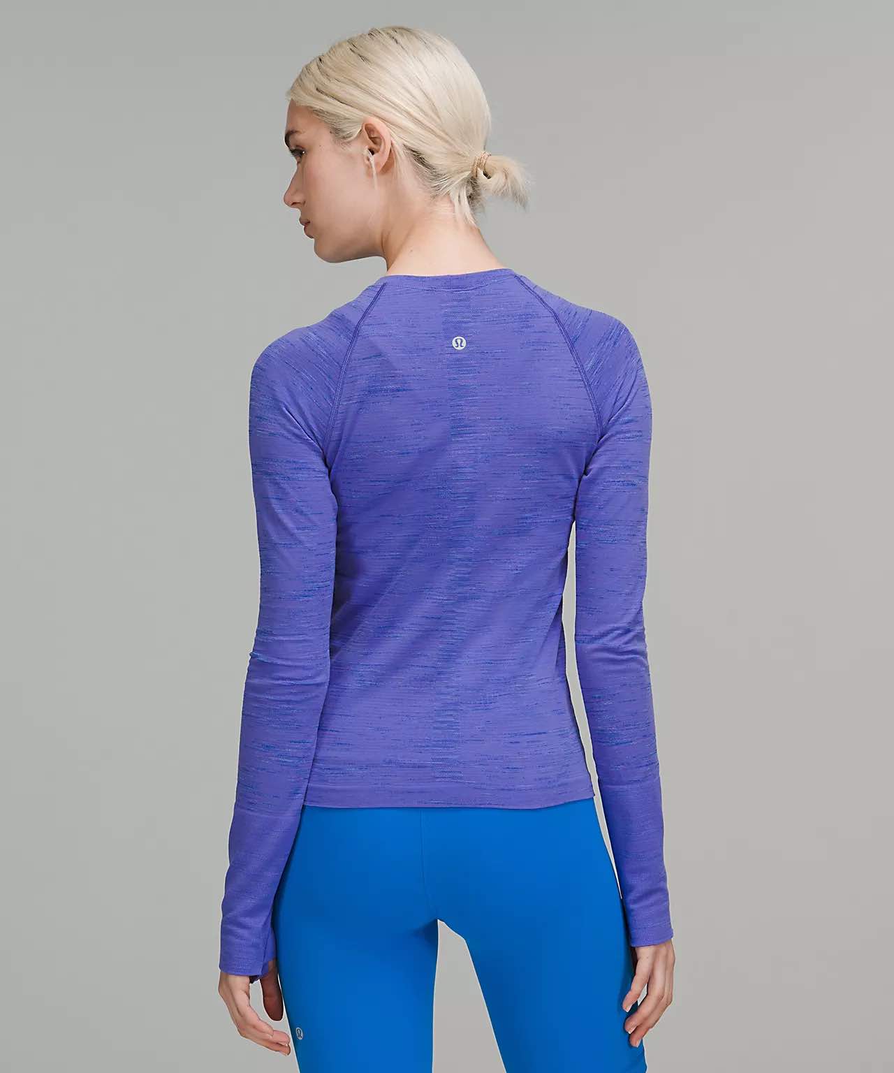 lululemon women's running top, lululemon purple swiftly, Swiftly Tech Long Sleeve Shirt 2.0 Race Length - lululemon color- Chroma Check Charged indigo 3