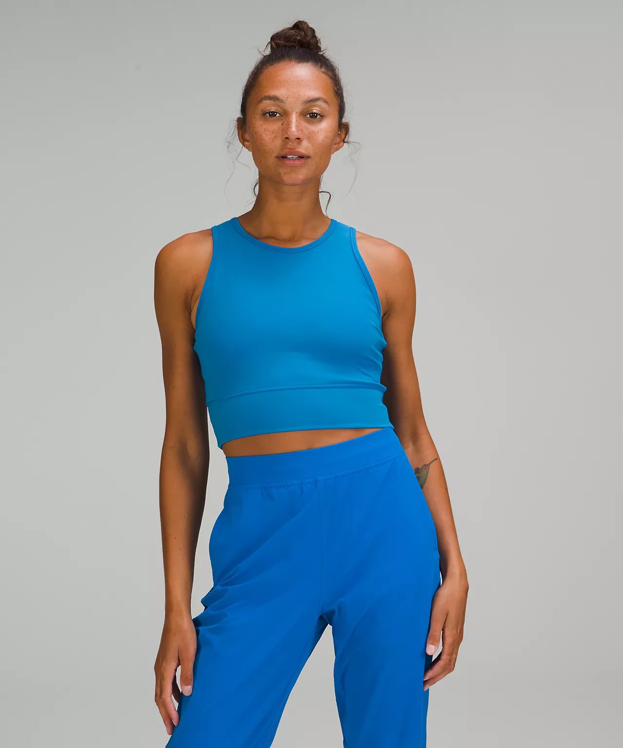 Mesh-Back Training Cropped Tank Top - Poolside