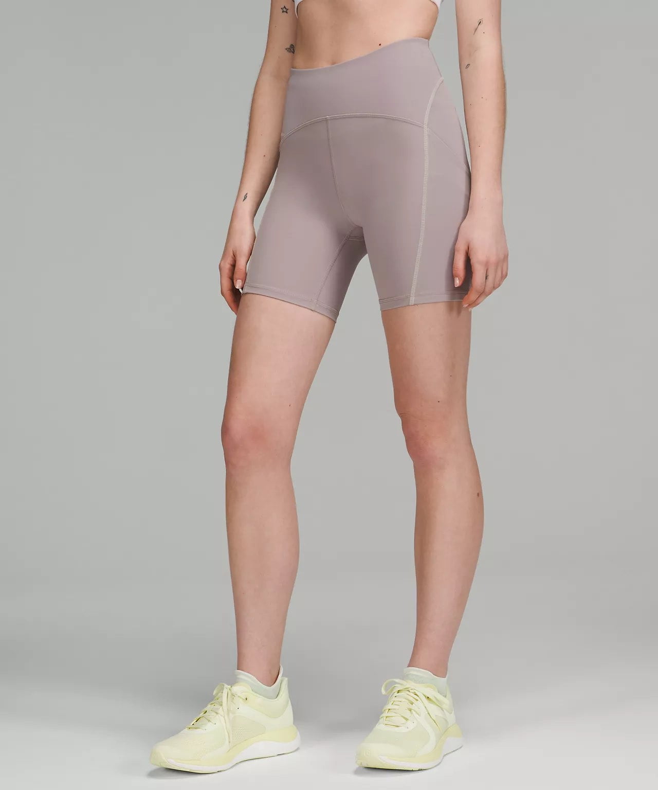 lululemon women's shorts - Power Thru High-Rise Short 6 Colour Seam - mauve grey