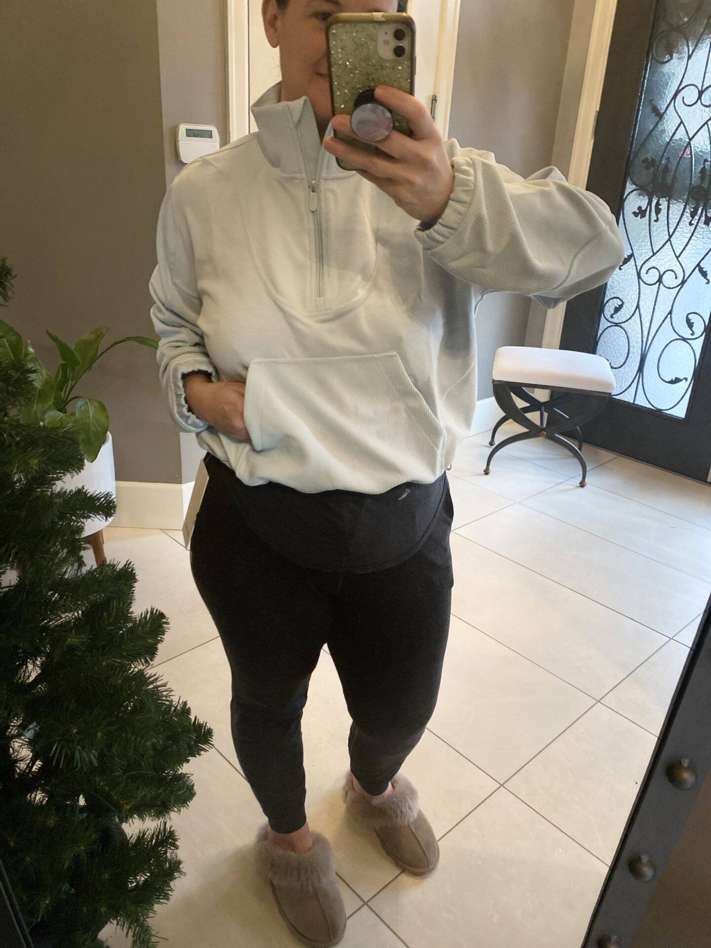 exactly the vibe ribbed half zip pullover + wide leg pant set | lt olive main image 0
